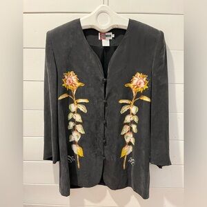 SIMON CHANG - Sunflower Print Jacket with Shoulder Pads - Size 8